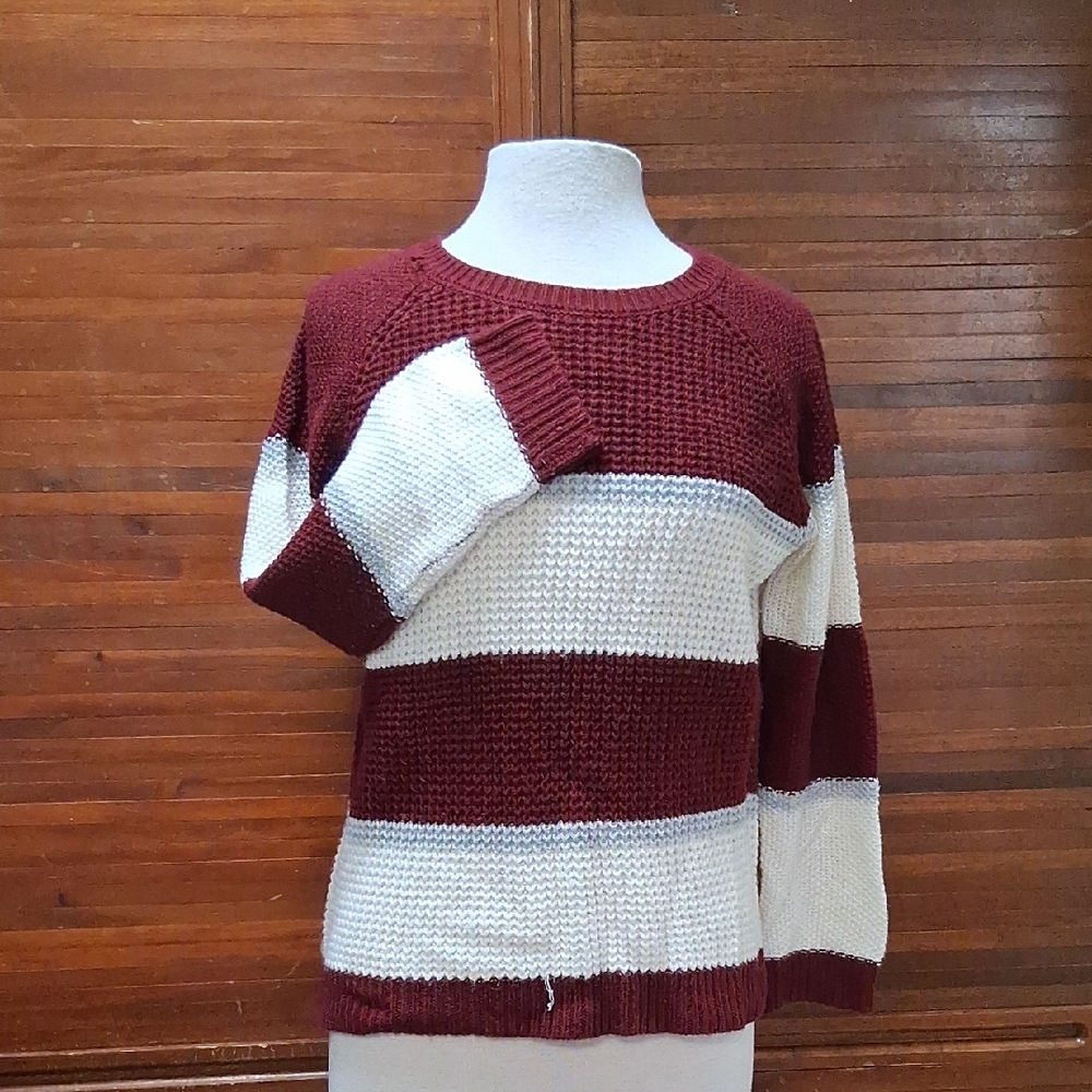 Girls' Large SO Distressed Rugby Stripe Sweater